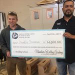 Pictured is 1st place student winner Chandler Stevenson and Merced Arroyo from Mainliners Welding Academy. Merced provided Chandler with a $14,500 scholarship to attend the Mainliners Welding Academy.